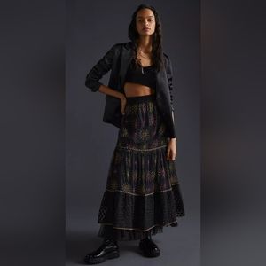 NWT Anthropologie Bl-nk Tiered Embroidered Maxi Skirt